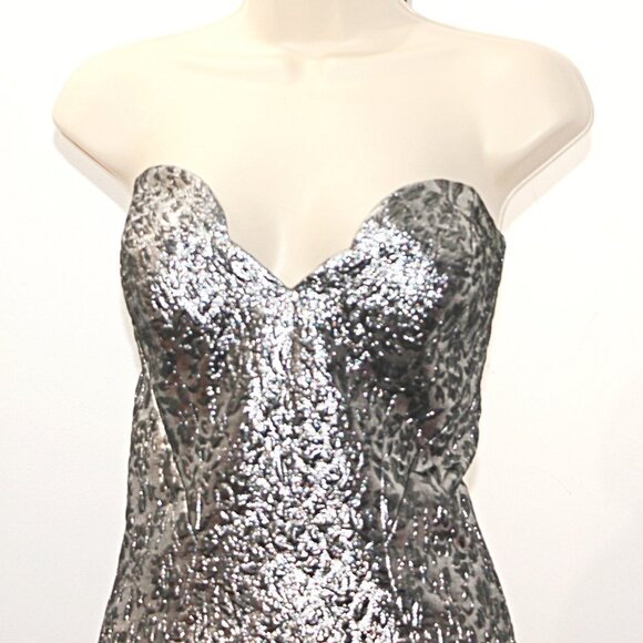 MAC DUGGAL STRAPLESS METALLIC BROCADE MERMAID GOWN in MERCURY sz 16 $598 66025D - Picture 11 of 16